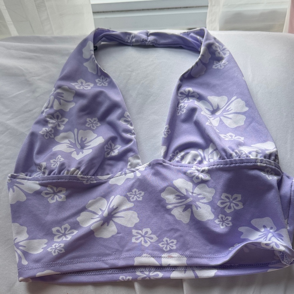 Divided Purple Floral Crop Top